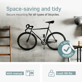 Borgen MTB stored horizontally using the wall bracket for stable placement.