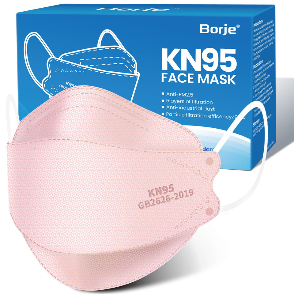 Borje KN95 face mask pink pack covers nose and mouth for comfortable daily protection.