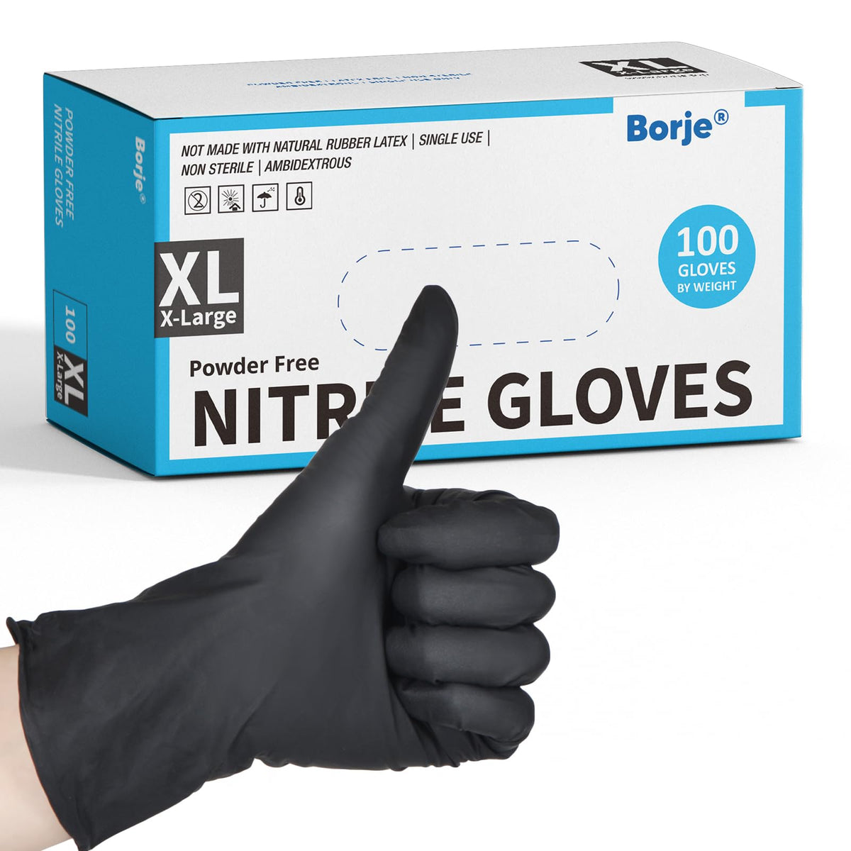 Borje nitrile gloves XL in a dispenser box showing easy access and clean storage.