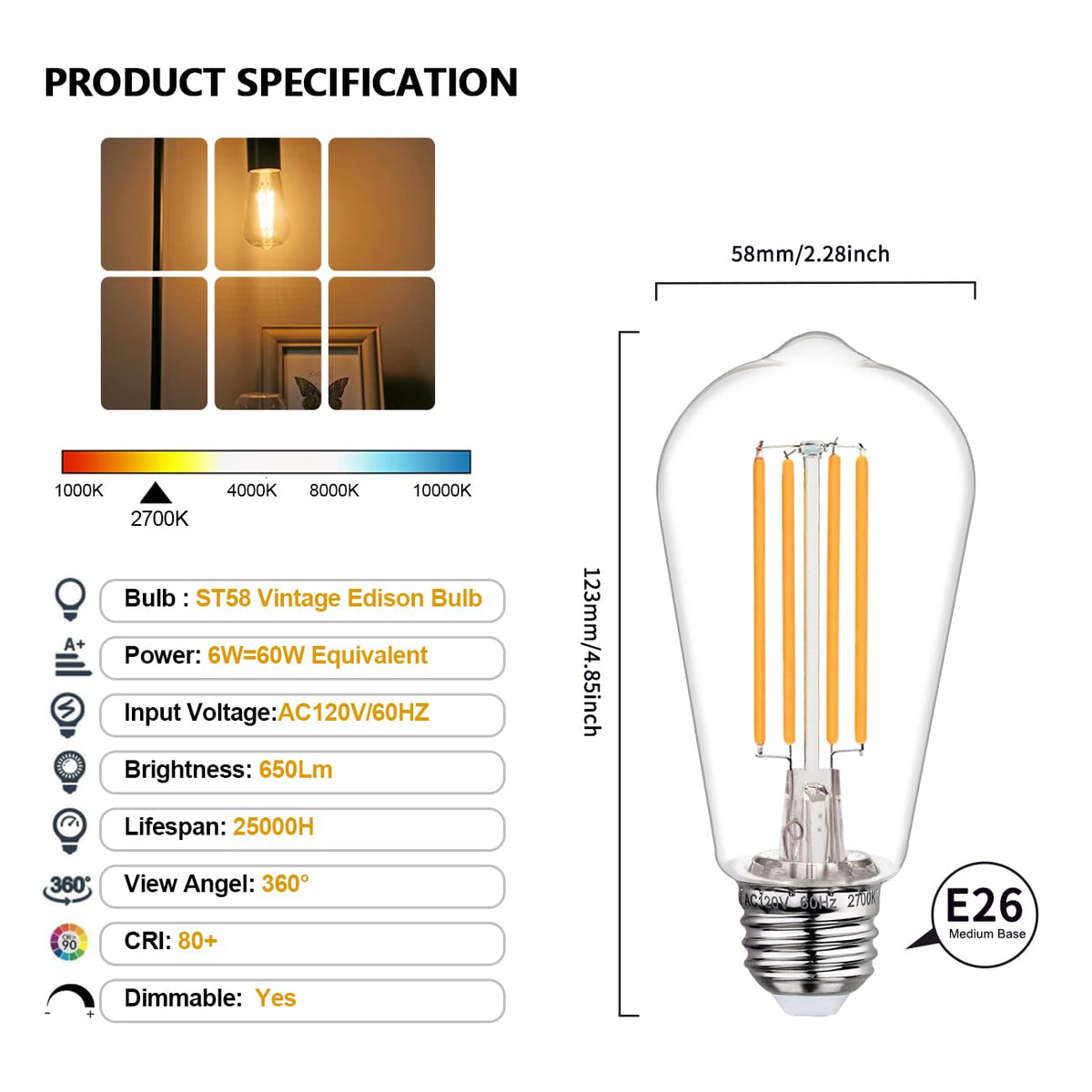 BORT ST58/ST19 warm white 2700K glow ideal for cozy living spaces.