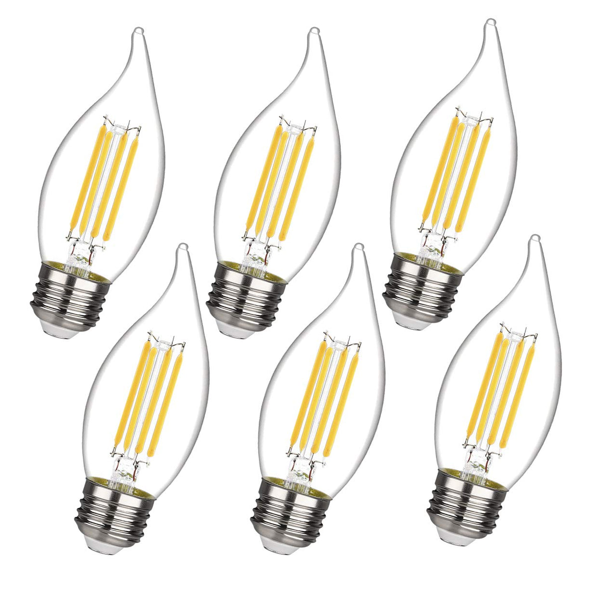 BORT C35/E26 flame-tip bulb close-up with vintage filament style for chandeliers