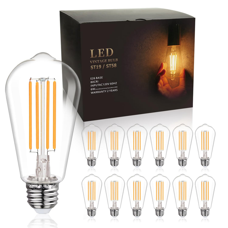 BORT ST58/ST19 vintage LED bulbs with clear plastic housing for a safe Edison glow.