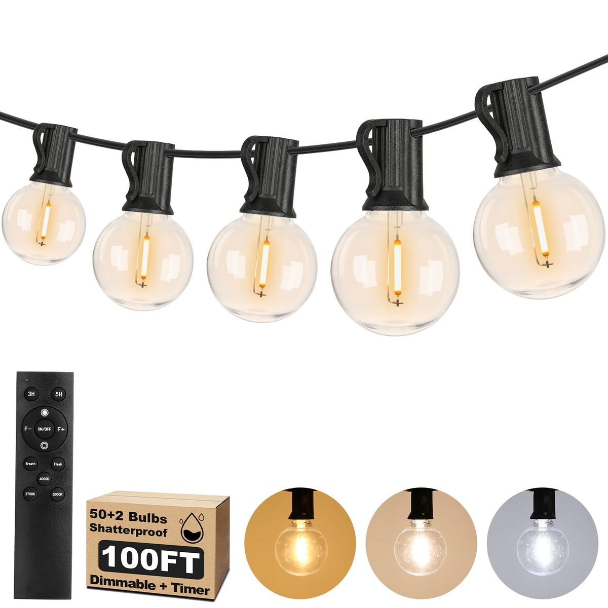 Bosceos 100ft LED outdoor string lights illuminate cozy backyard gatherings.