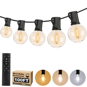 Bosceos 100ft LED outdoor string lights illuminate cozy backyard gatherings.