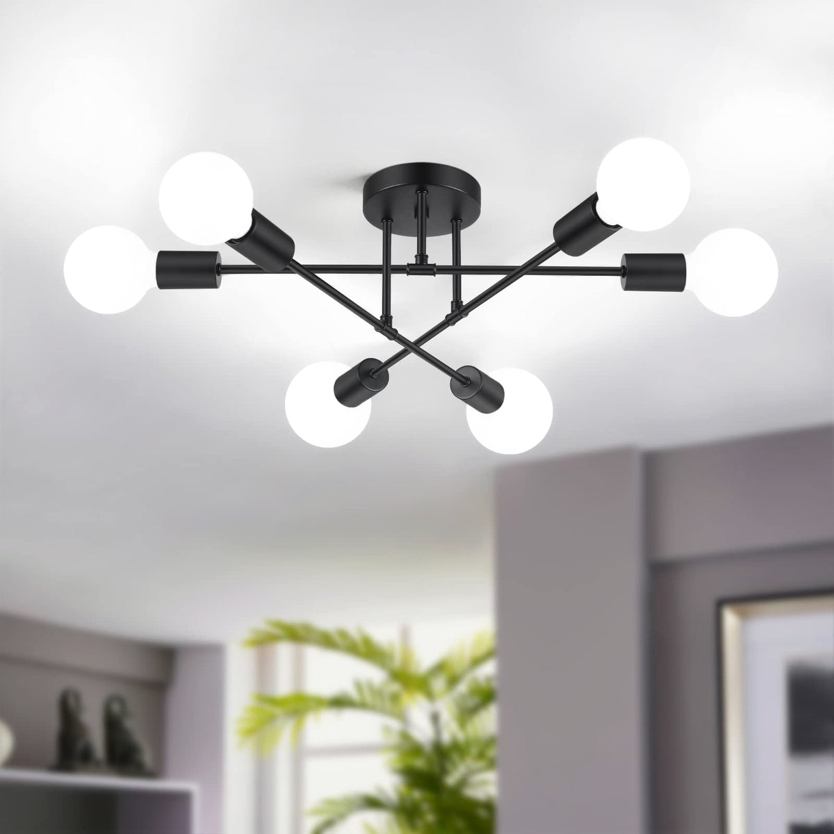 Bosceos Modern Sputnik Chandelier 6-Light dining room lighting with bold geometry.