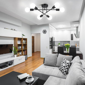 Bosceos modern sputnik chandelier dimmable with compatible bulbs.