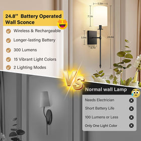 Bosceos rechargeable sconce bulb shown detaching for charging.