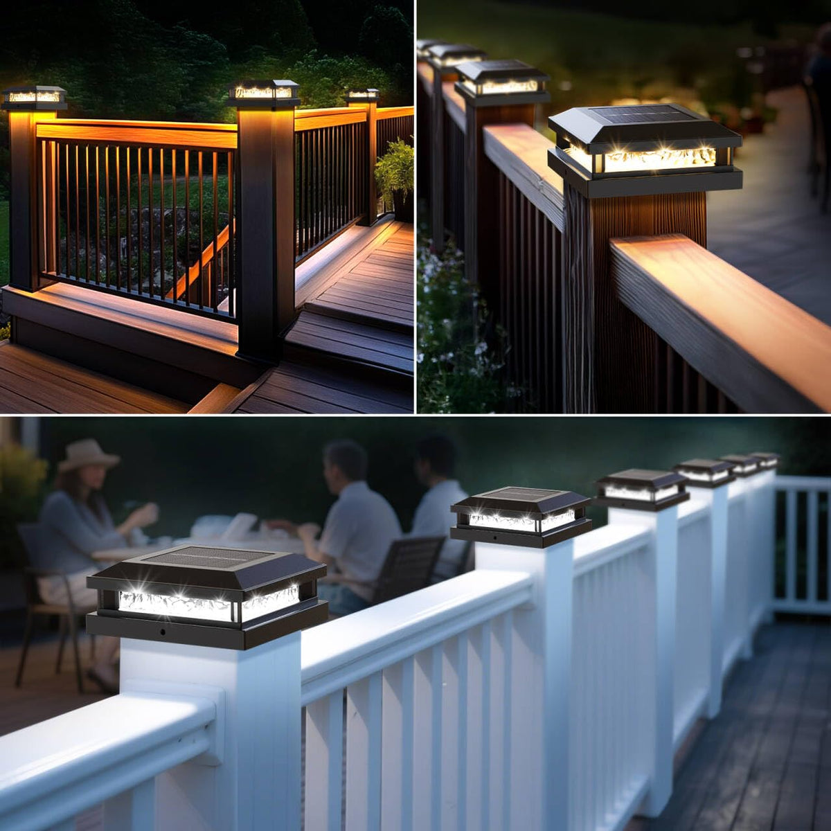 Bosceos black ABS post cap light enhances deck and fence aesthetics.