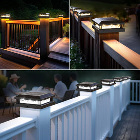 Bosceos black ABS post cap light enhances deck and fence aesthetics.