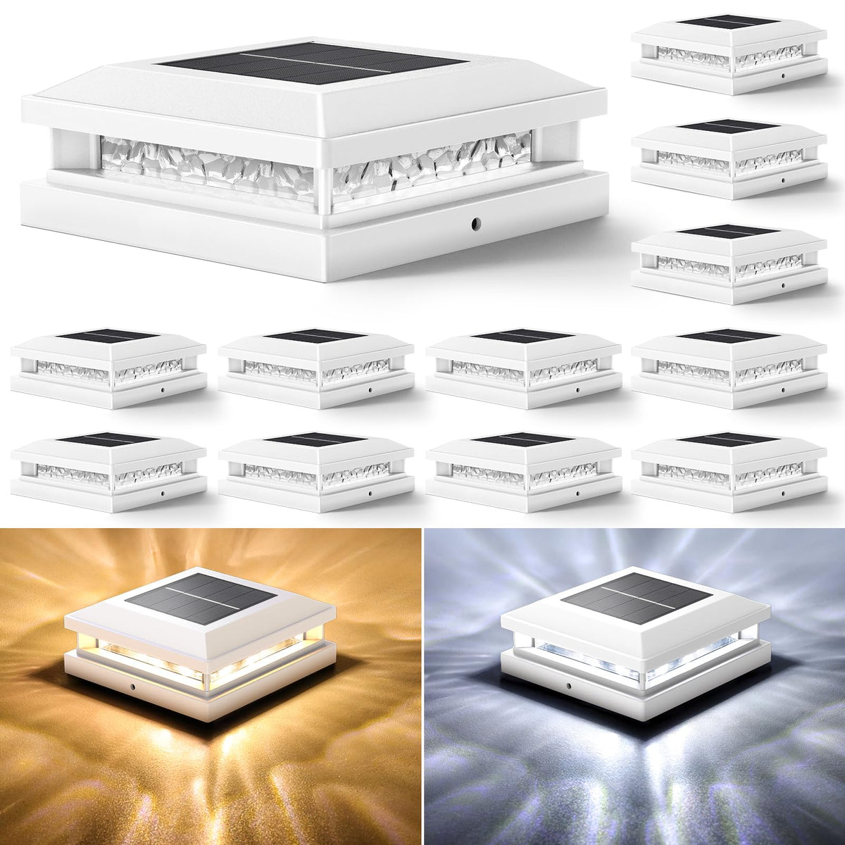 Bosceos solar post lights 12-pack with two color modes for outdoor pathways.