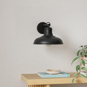 Bosceos wall sconce with classic barn shade adds farmhouse charm to facades.