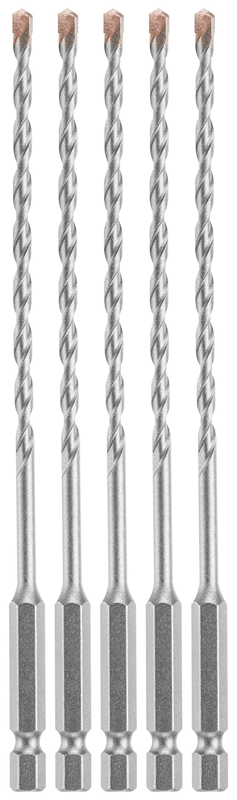 Bosch 5 pc hex shank masonry bits set with diamond-ground carbide tips for fast drilling in hammer drills