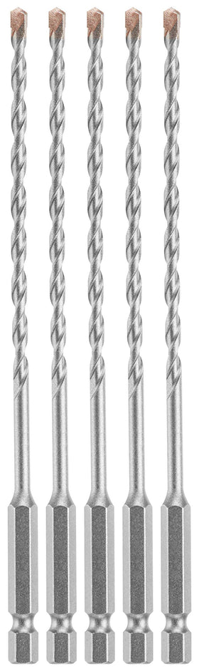 Bosch 5 pc hex shank masonry bits set with diamond-ground carbide tips for fast drilling in hammer drills