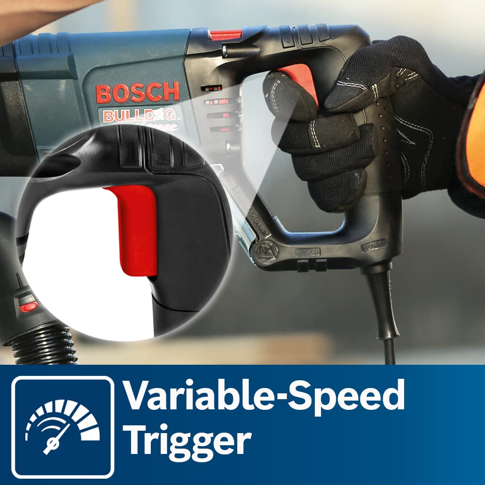 Bosch Bulldog Extreme D-handle: ergonomic grip enhances control during overhead drilling.