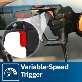 Bosch Bulldog Extreme D-handle: ergonomic grip enhances control during overhead drilling.