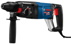 Bosch Bulldog Extreme front view: powerful 1-inch rotary hammer for heavy masonry tasks.
