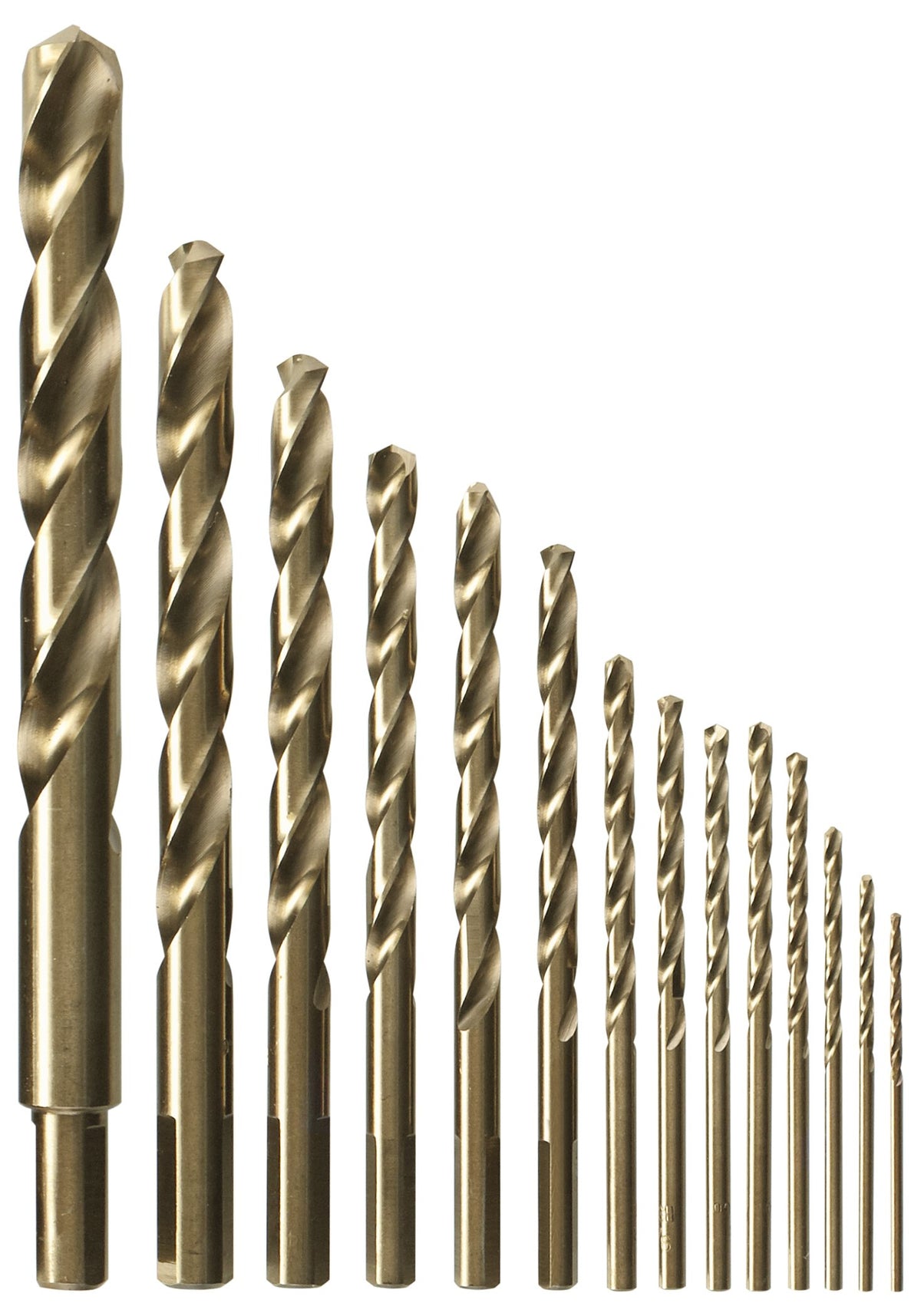Bosch CO14B cobalt M42 bits with three-flat shank for secure grip.