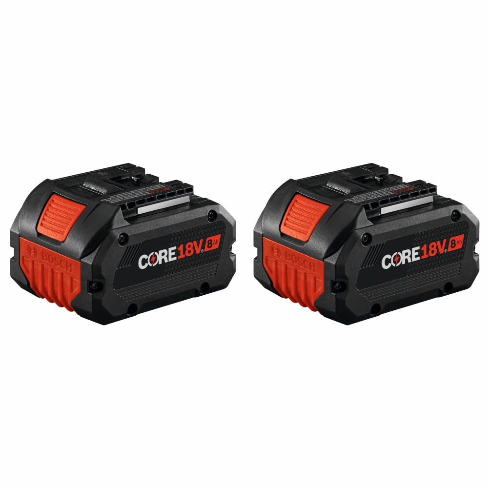 Bosch GBA18V80-2PK battery front view highlighting compact, powerful design.