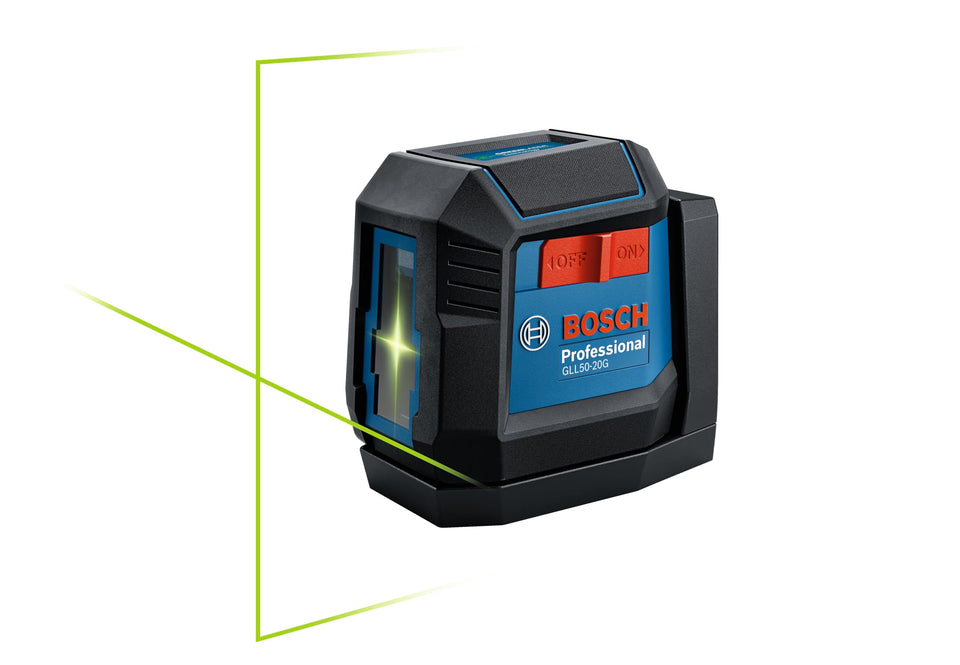 Bosch GLL50-20G green beam lines for quick, accurate level references on walls.