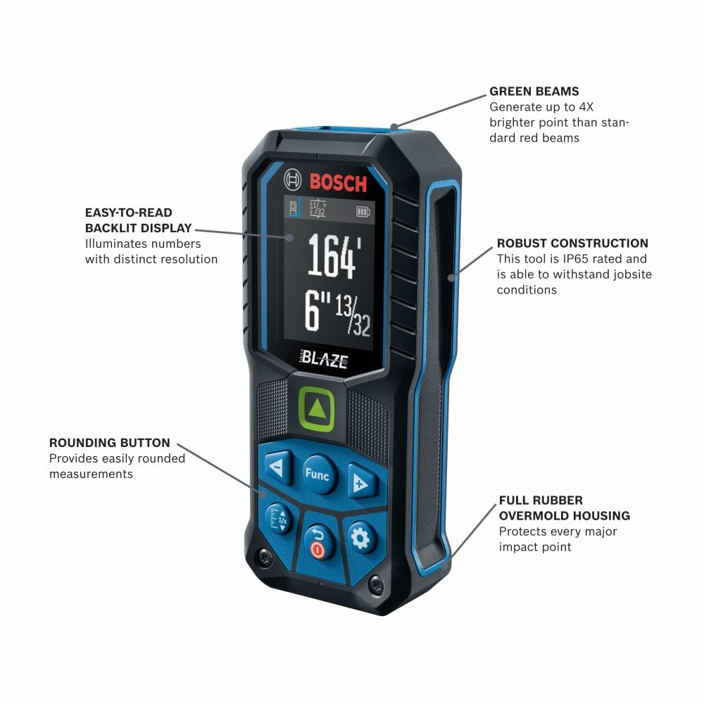 Bosch GLM165-25G Blaze bright green laser improves visibility on site