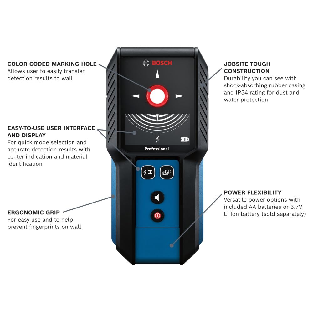 Bosch GMS120-27 display shows clear interface for quick material ID