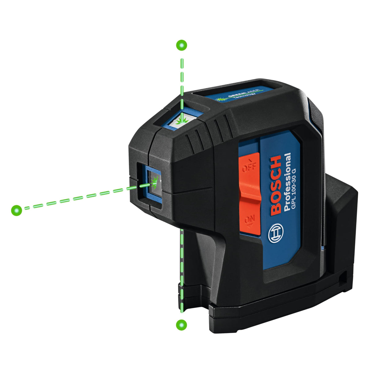 Bosch GPL100-30G green-beam laser in use for precise leveling.