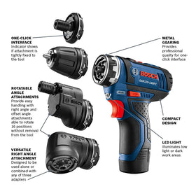 Bosch GSR12V-140FCB22 right-angle attachment improves access in tight spaces