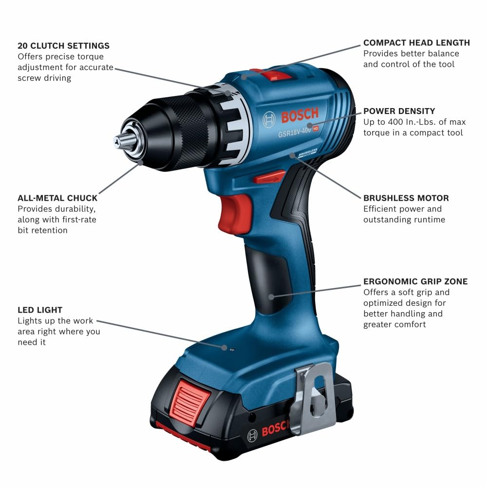 Bosch GSR18V-400B12 compact drill head length enhances control
