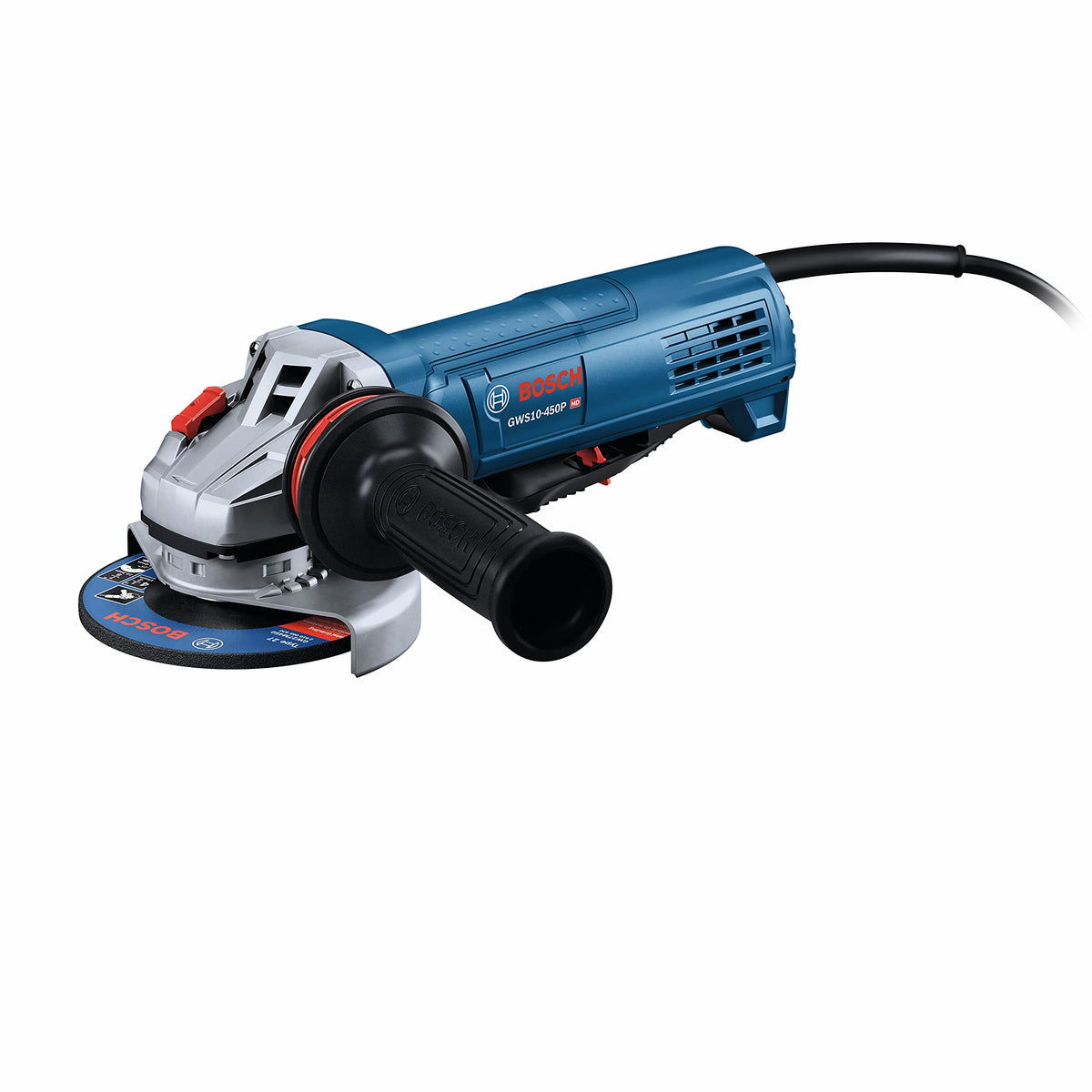 Bosch GWS10-450P ergonomic grinder with narrow grip for all-day control.
