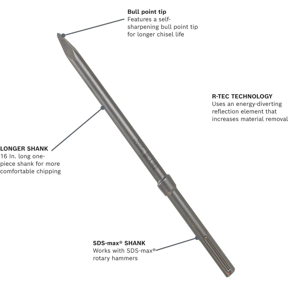 Bosch HS19R2PK bull point chisel with 16-inch shank in action.