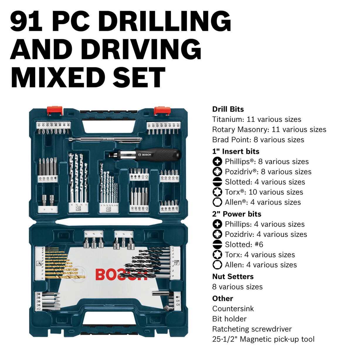 Bosch MS4091 brad point bits for precise wood drilling