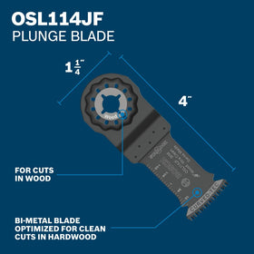 Bosch OSL005C plunge blade OSL114JF enables precise plunges with clean starts.
