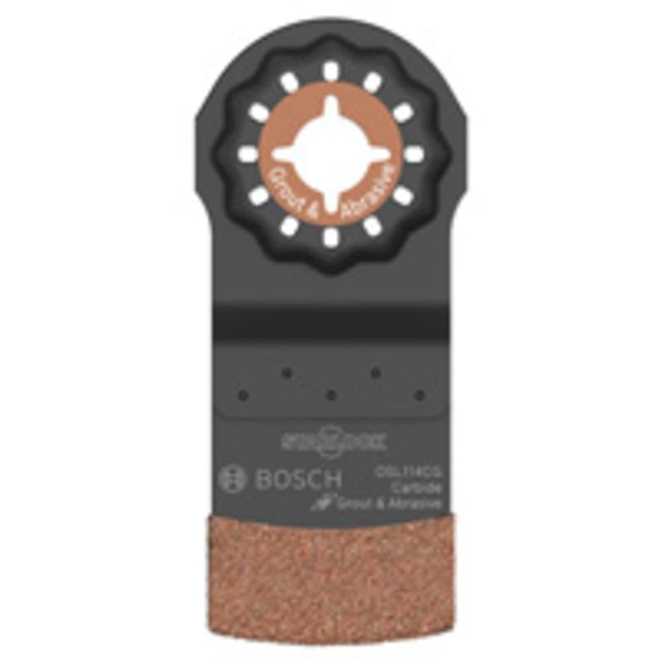 Bosch OSL114CG Starlock plunge-cut blade for clean, precise cuts in tight spaces.