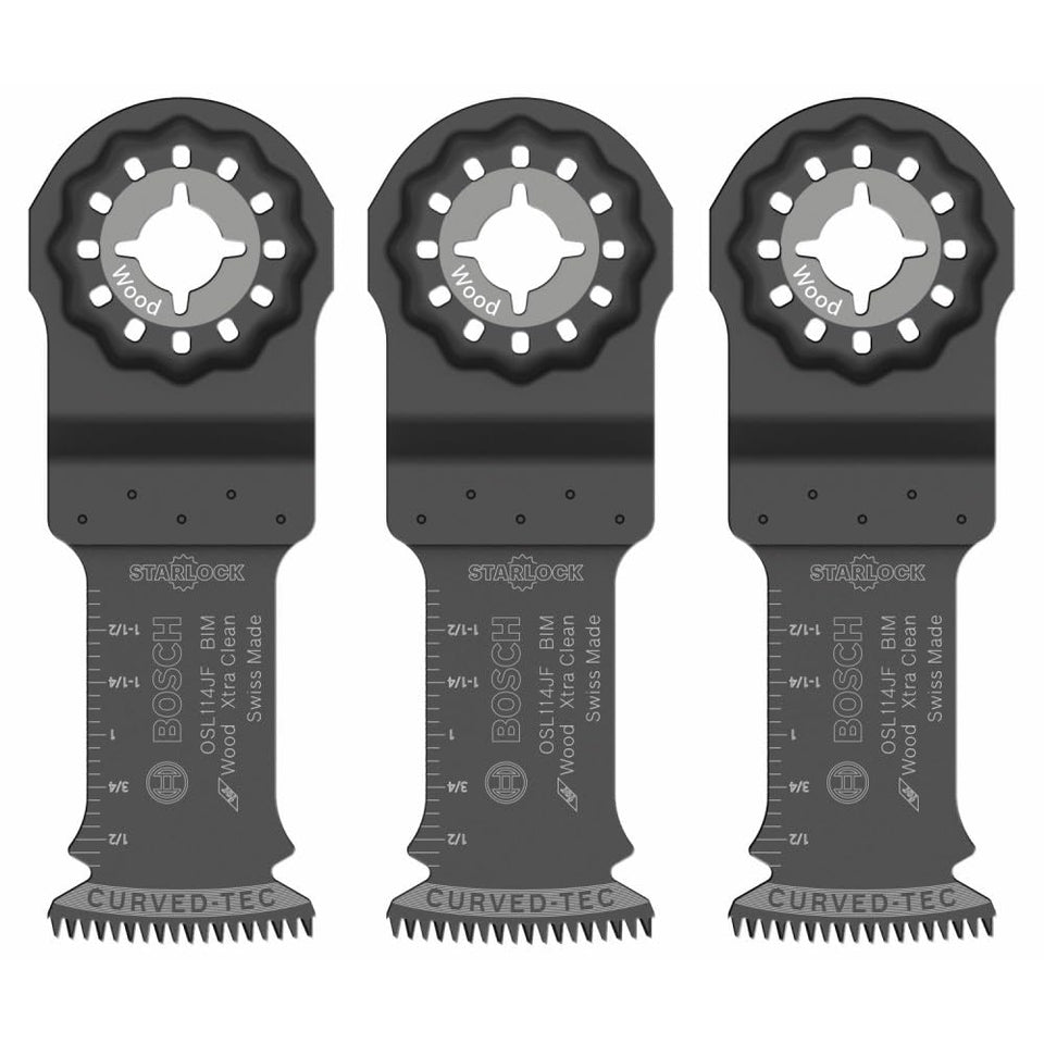 Bosch OSL114JF-3 Starlock bi-metal blade 3-pack for precise hardwood cuts.
