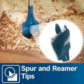 Bosch DareDevil spade bit delivering improved hole quality with less breakout.