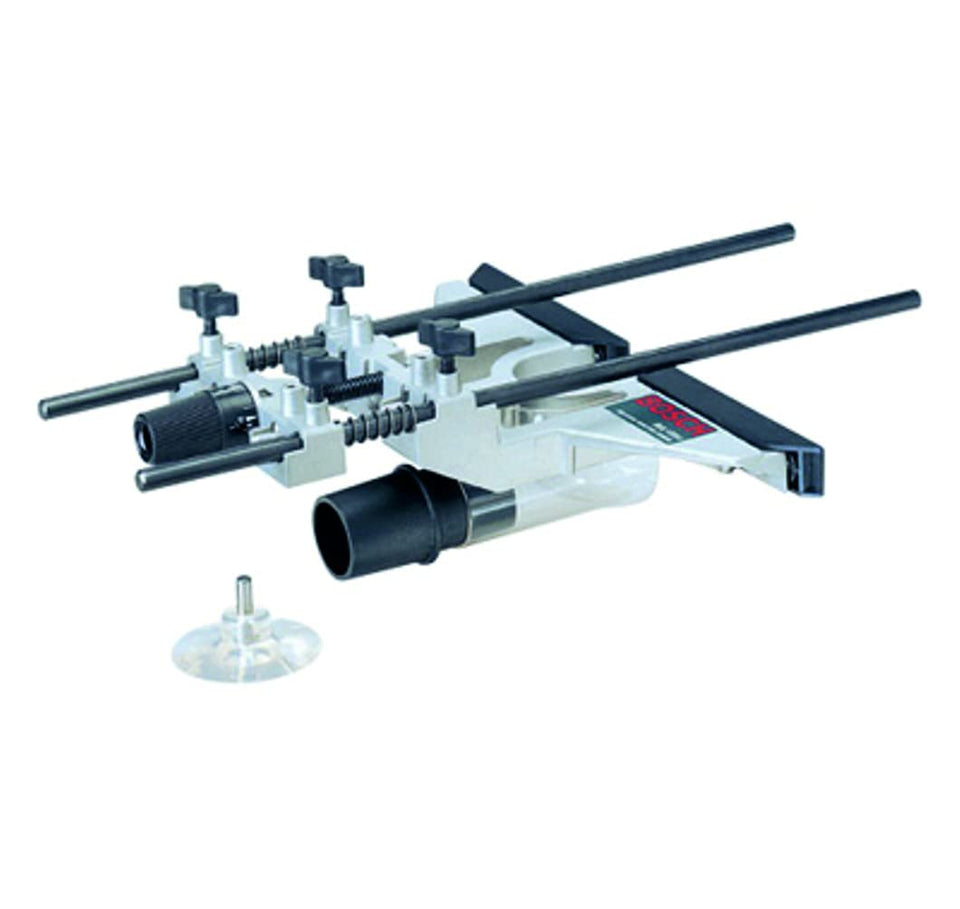 Bosch RA1054 edge guide with dust hood for precise edge forming and cleaner work.