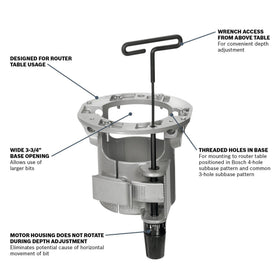 Bosch RA1165 wide base opening accepts larger bits for versatility