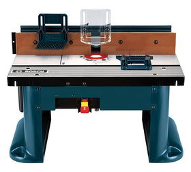 Bosch RA1181 benchtop router table top view showing a spacious aluminum surface for precision.
