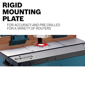 Bosch RA1181 dust-collection port keeps debris in check during routing.