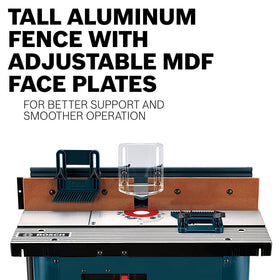 Bosch RA1181 tall aluminum fence with adjustable faceplates for precise alignment.
