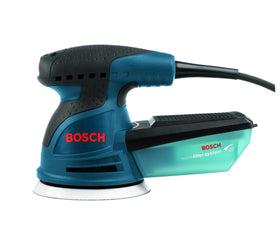 Bosch ROS10 with hook-and-loop disc attachment for quick disc changes.