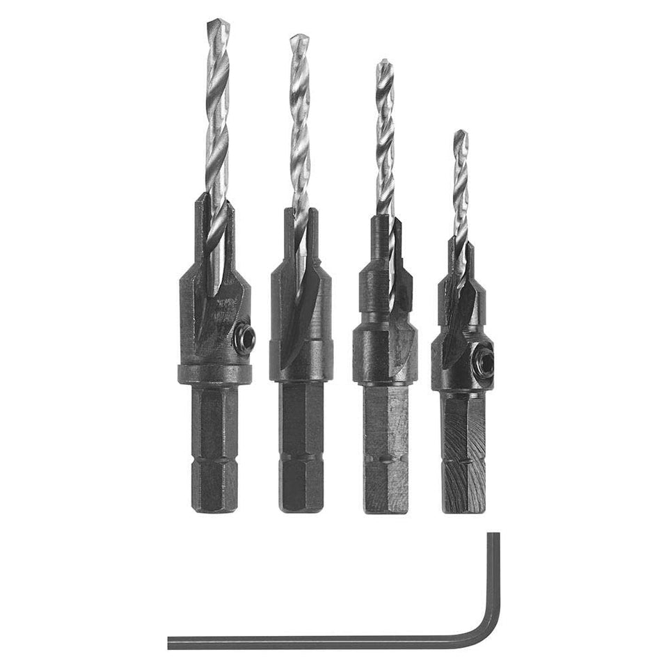 Bosch SP515 hex shank countersink bits deliver precise pilot holes in wood.