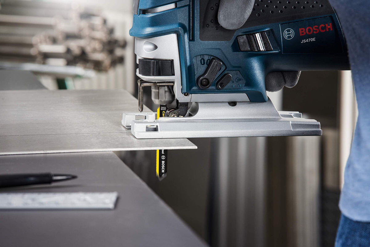 Bosch T118AHM3 blade enabling straight, curved, and bevel cuts with ease.