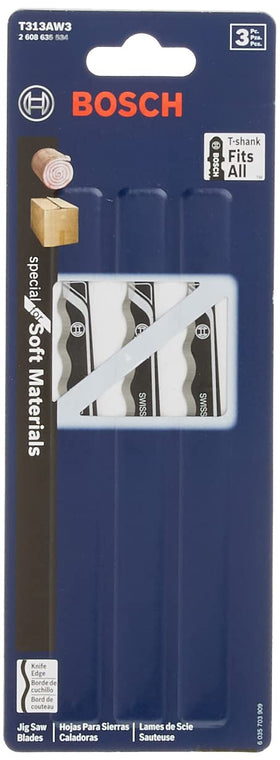 Bosch T313AW3 knife-edge blade set of three for versatile projects and replacements.