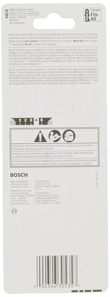 Bosch T313AW3 knife-edge blade with T-shank design for a stable grip.