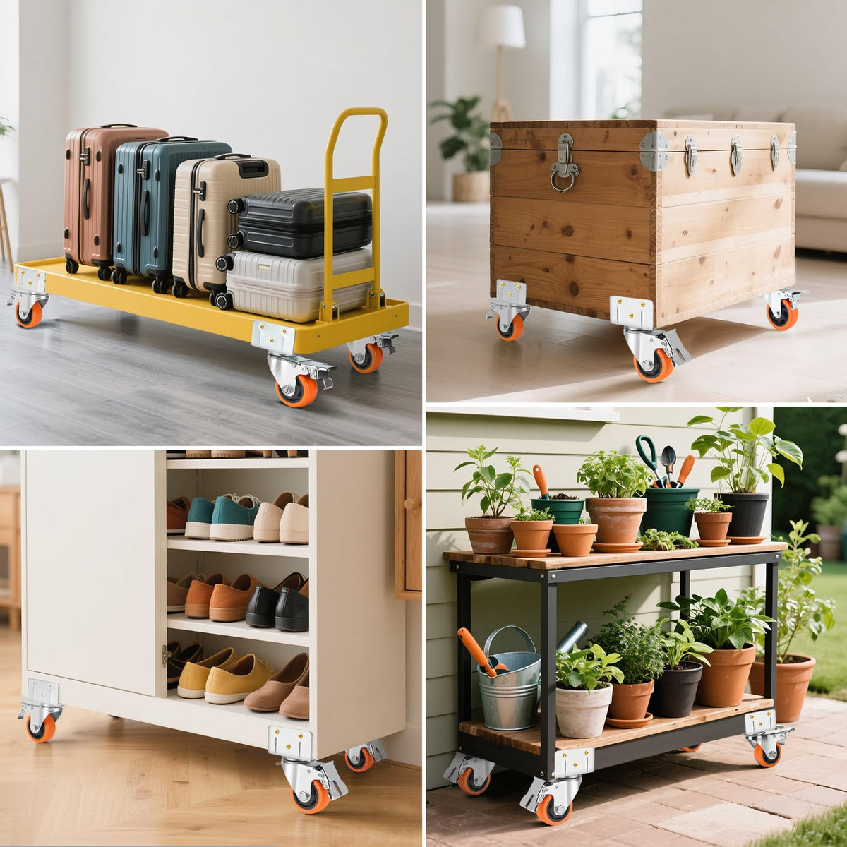 Bosgeot 3-inch casters used on carts and shelves for versatile applications