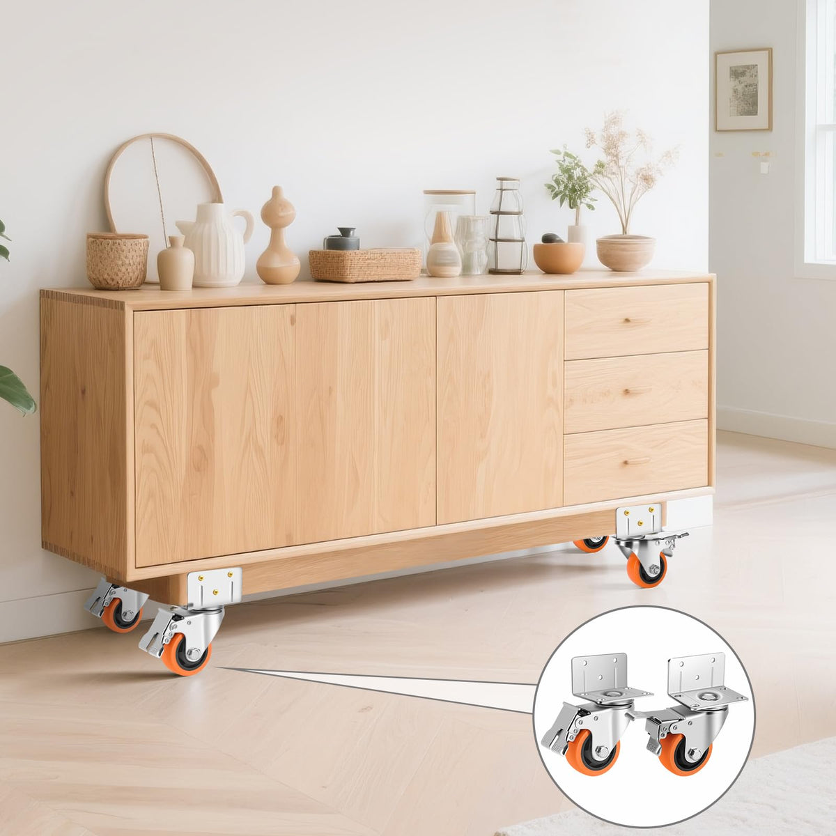 Bosgeot caster wheels mounted on a workbench in use