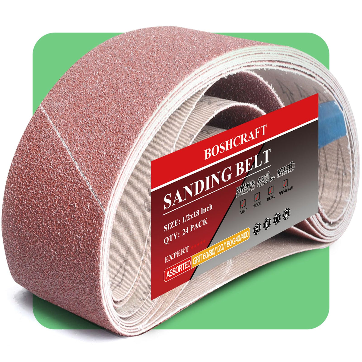 BOSHCRAFT 3x18 belt sanding belt in 40 grit for precise wood shaping
