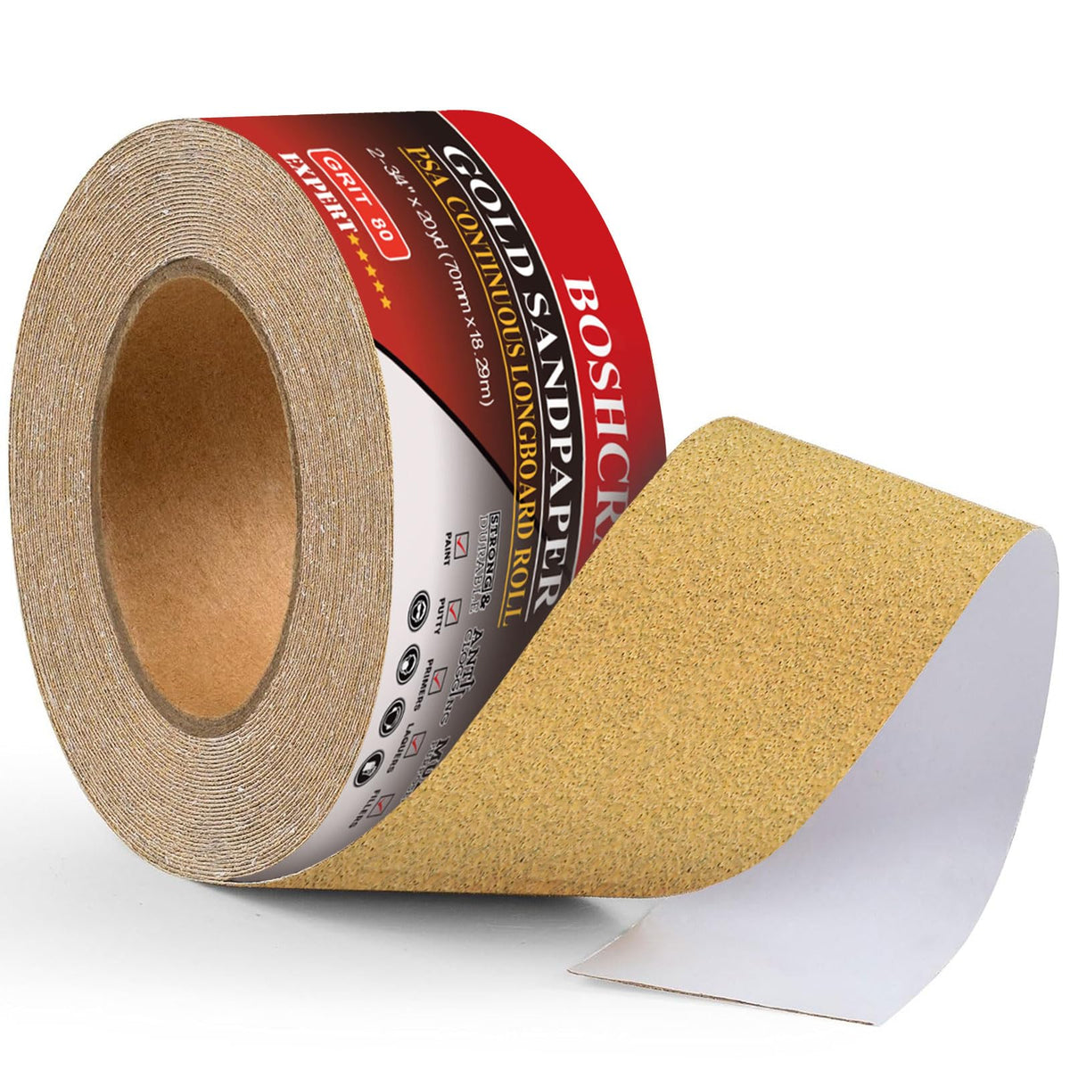 BOSHCRAFT 80-grit PSA longboard sandpaper roll suitable for smooth long sanding tasks.