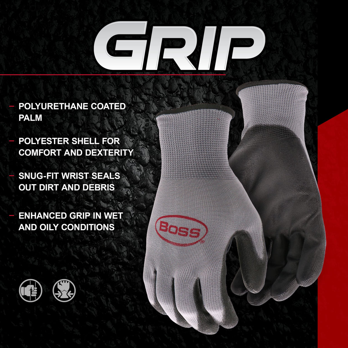 Boss glove breathability keeps hands cool during longer wear.